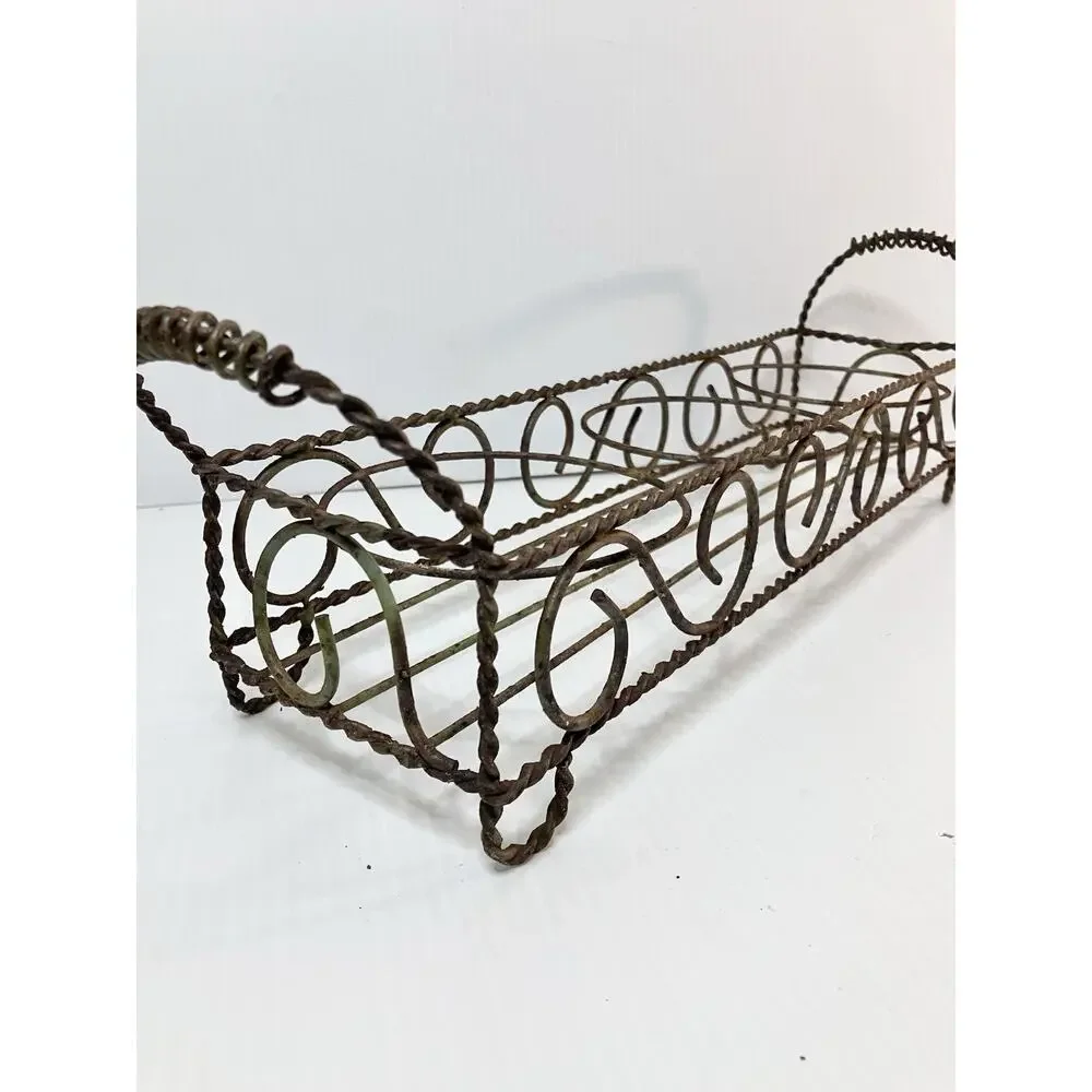 Antique French Metal Wire Table Planter 3 Pot Twisted Curly Iron Stand Holder